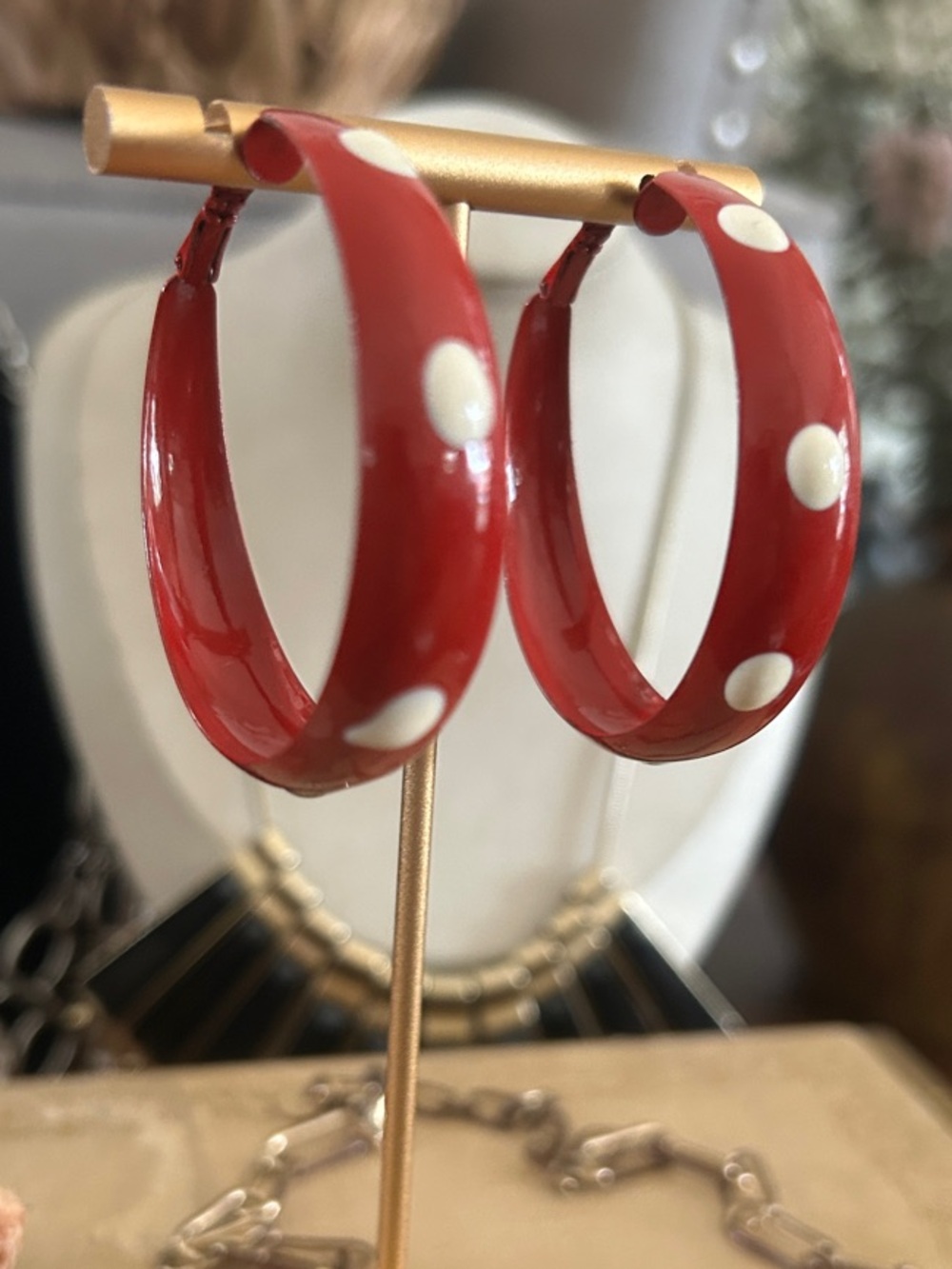 & Other Stories Red Polka Dot Hoop Earrings